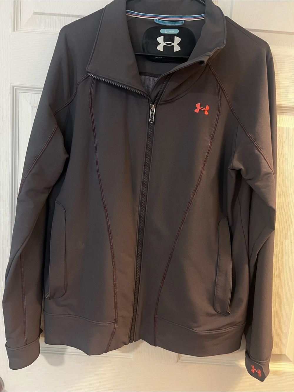 Women’s Sz L Under Armour Charcoal Jacket with Coral Logo